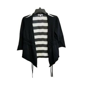 True Freedom Womens Sz L Black White Striped 3/4 Sleeve Cardigan